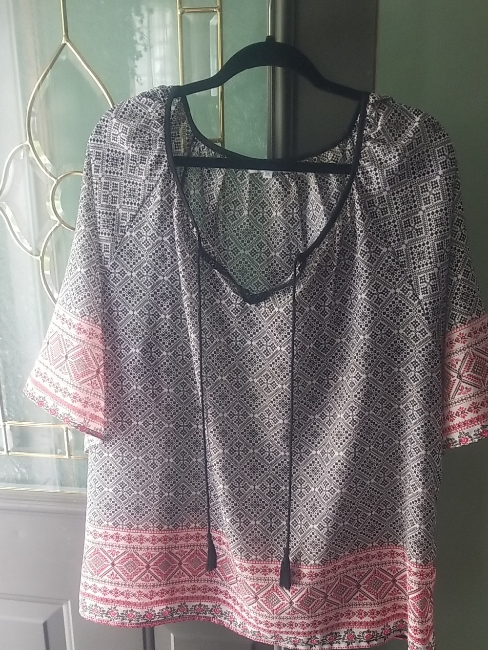 Claudia Richard Black and Pink Printed Tie-Front Tunic